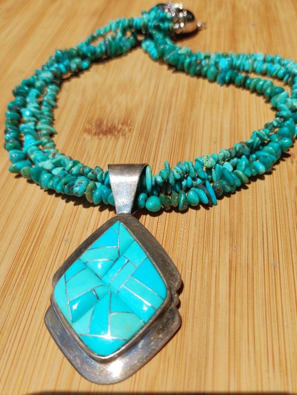 Jay King DTR Turquoise necklace large Turquoise inlay pendant 925 Sterling Silve - Picture 2 of 7